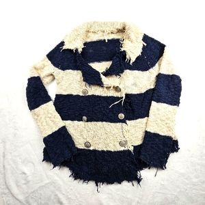 Free People Navy and Cream Striped Sweater